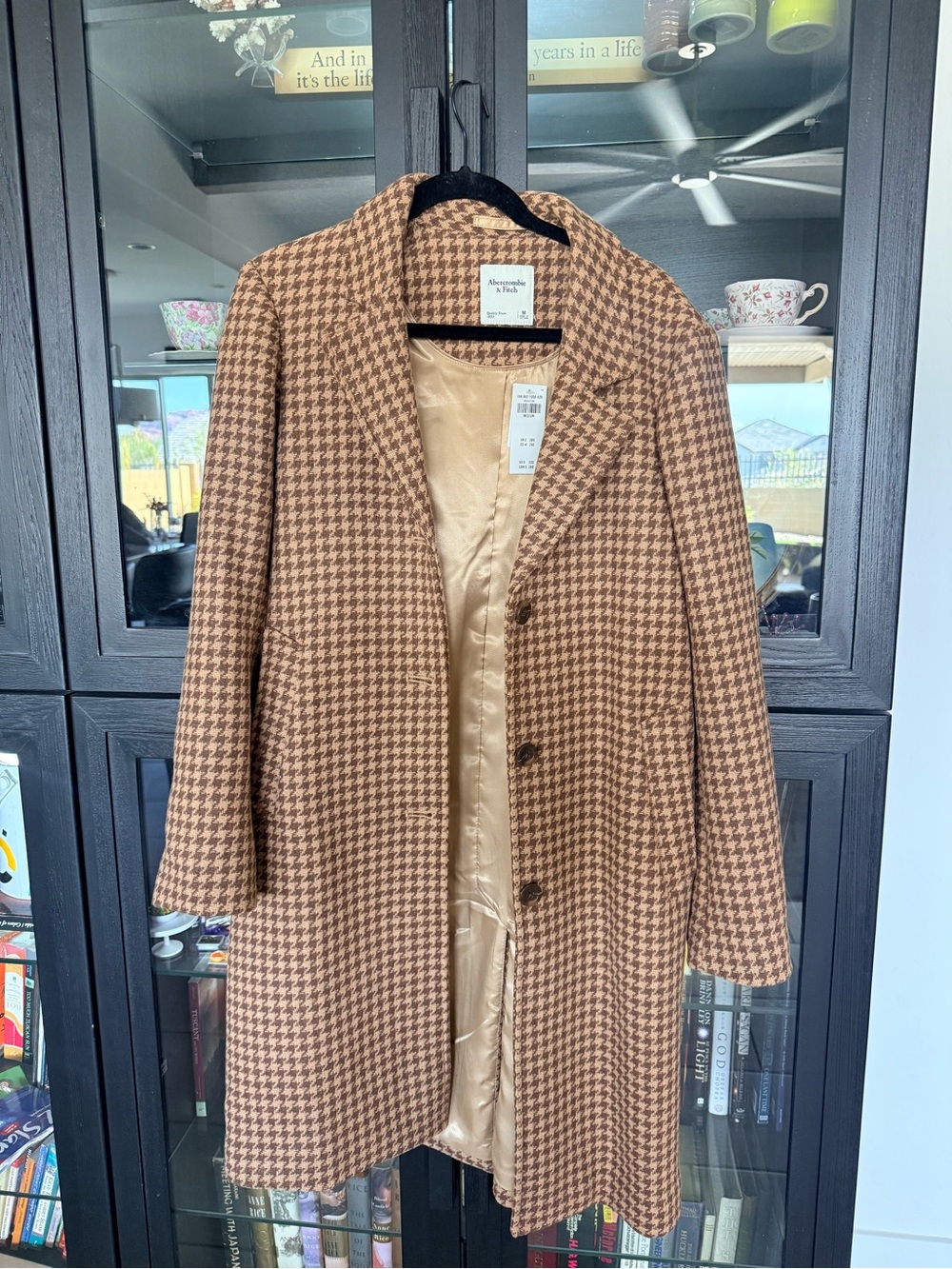 Abercrombie & Fitch Brown Camel Houndstooth Trench Coat